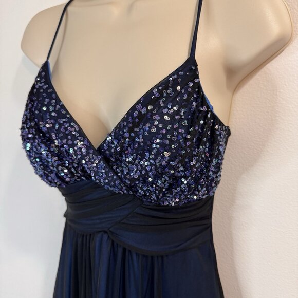 Vtg 90s Y2K City Studio Dress M Formal Sequin Fairy Whimsigoth Black Blue Empire - Picture 3 of 9